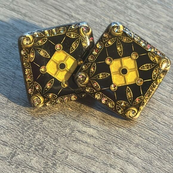 vintage enamel & rhinestone pierced earrings - Picture 3 of 6